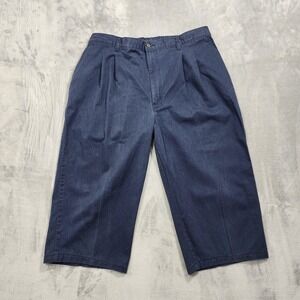 Vintage Basic Editions Shorts Mens 40 Blue Pleated Chino Preppy Casual HEMMED